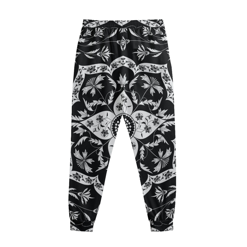 Black And White Lotus Mandala Print Sweatpants