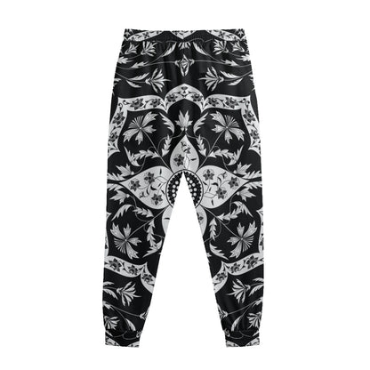 Black And White Lotus Mandala Print Sweatpants