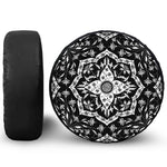 Black And White Lotus Mandala Print Tire Cover