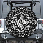 Black And White Lotus Mandala Print Tire Cover With Camera Hole