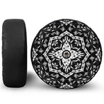 Black And White Lotus Mandala Print Tire Cover With Camera Hole