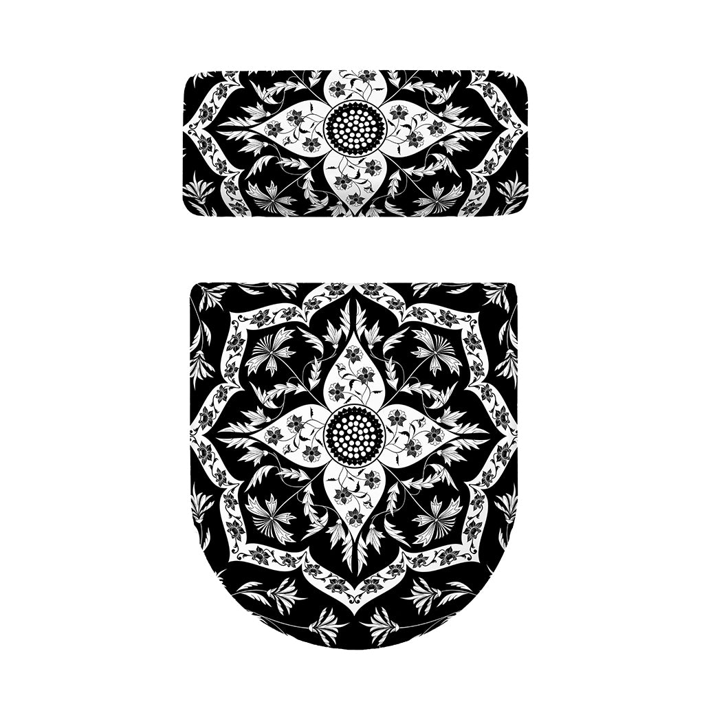Black And White Lotus Mandala Print Toilet Lid And Tank Cover Set