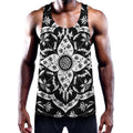 Black And White Lotus Mandala Print Men's Workout Tank Top