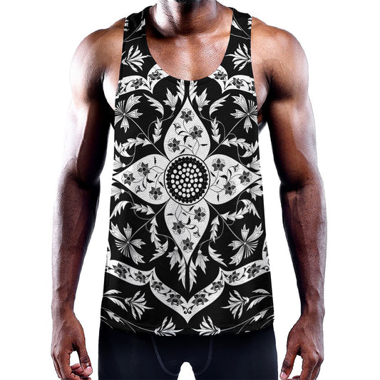 Black And White Lotus Mandala Print Training Tank Top