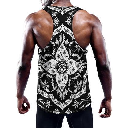 Black And White Lotus Mandala Print Training Tank Top