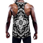 Black And White Lotus Mandala Print Training Tank Top