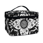 Black And White Lotus Mandala Print Travel Makeup Bag