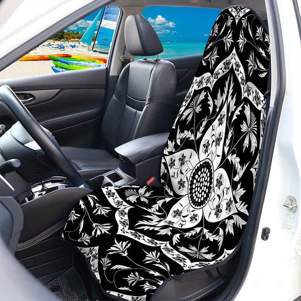 Black And White Lotus Mandala Print Waterproof Car Seat Cover