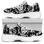 Black And White Lotus Mandala Print White Chunky Shoes
