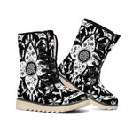 Black And White Lotus Mandala Print Winter Boots