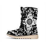 Black And White Lotus Mandala Print Winter Boots