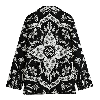 Black And White Lotus Mandala Print Women's Blazer