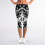 Black And White Lotus Mandala Print Women's Capri Leggings