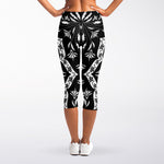 Black And White Lotus Mandala Print Women's Capri Leggings