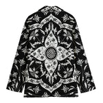 Black And White Lotus Mandala Print Women's Cotton Blazer