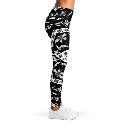 Black And White Lotus Mandala Print Women's Leggings