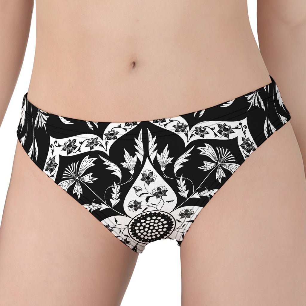 Black And White Lotus Mandala Print Women's Panties