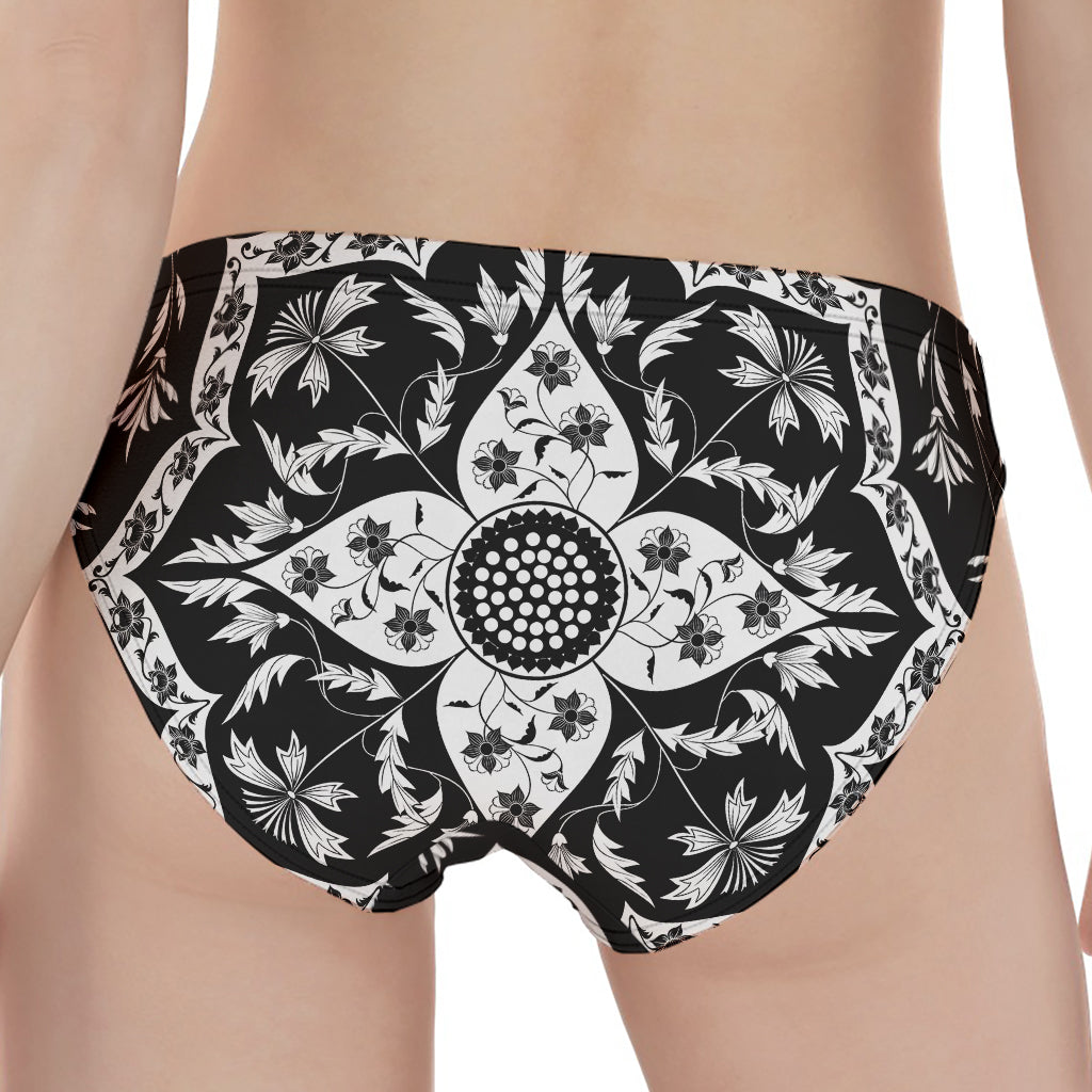 Black And White Lotus Mandala Print Women's Panties