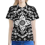 Black And White Lotus Mandala Print Women's Polo Shirt