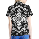 Black And White Lotus Mandala Print Women's Polo Shirt