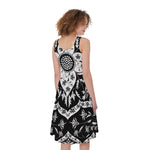 Black And White Lotus Mandala Print Women's Sleeveless Dress