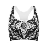 Black And White Lotus Mandala Print Women's Sports Bra