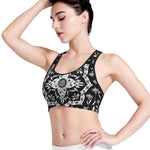 Black And White Lotus Mandala Print Women's Sports Bra