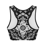 Black And White Lotus Mandala Print Women's Sports Bra