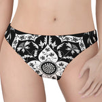 Black And White Lotus Mandala Print Women's Thong