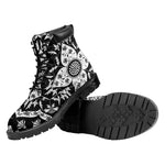 Black And White Lotus Mandala Print Work Boots
