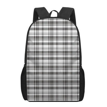 Black And White Madras Pattern Print 17 Inch Backpack