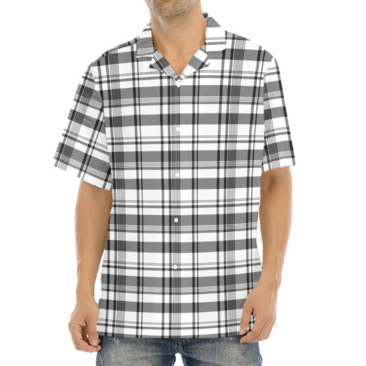 Black And White Madras Pattern Print Aloha Shirt