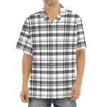 Black And White Madras Pattern Print Aloha Shirt