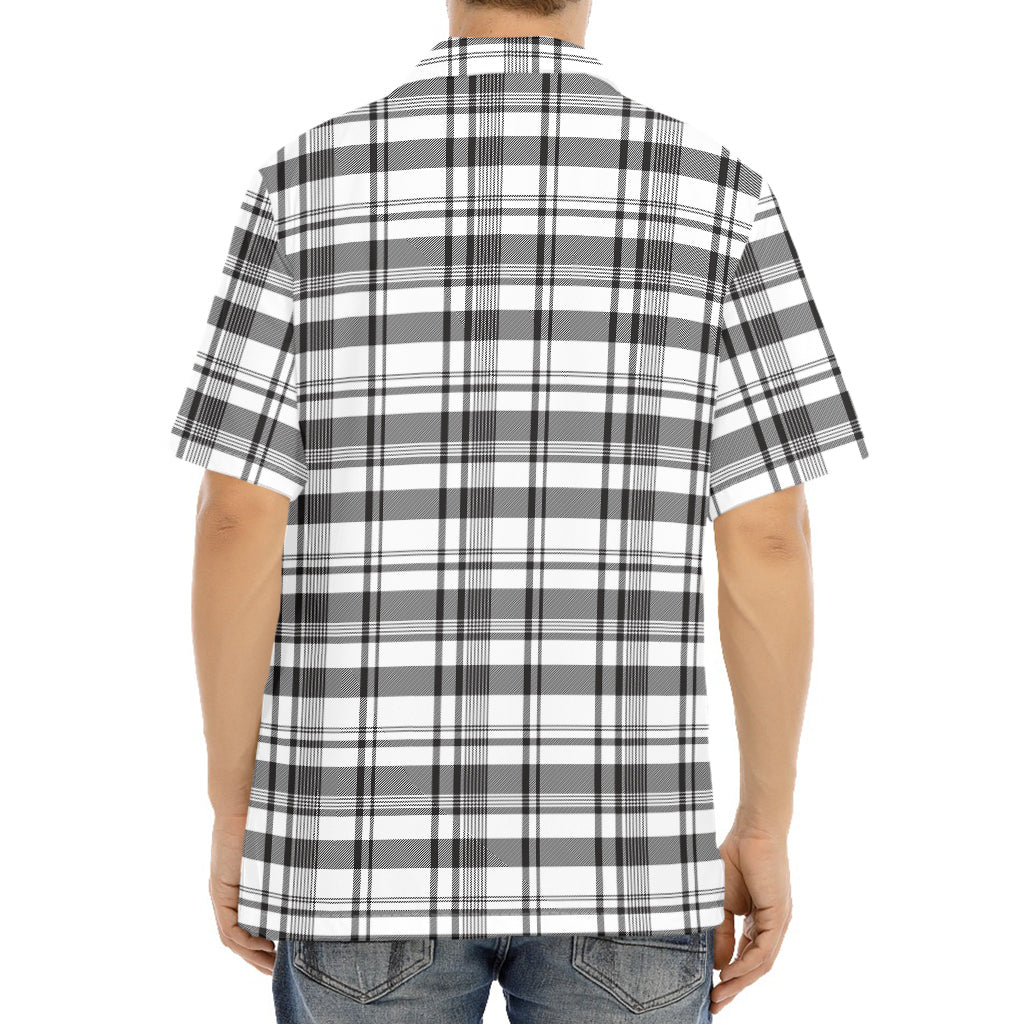 Black And White Madras Pattern Print Aloha Shirt