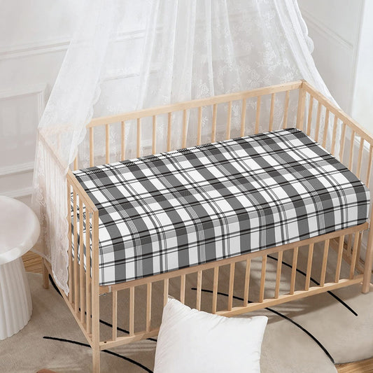 Black And White Madras Pattern Print Baby Crib Sheet