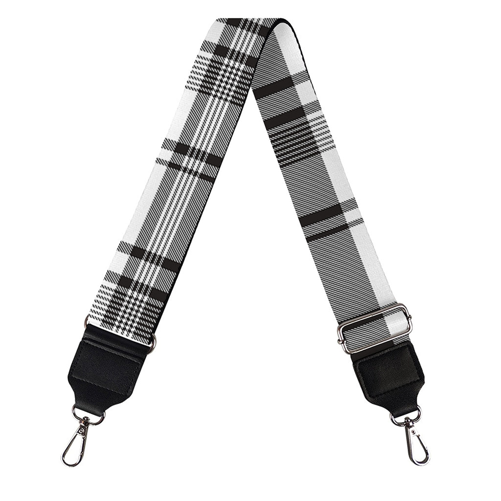Black And White Madras Pattern Print Bag Strap