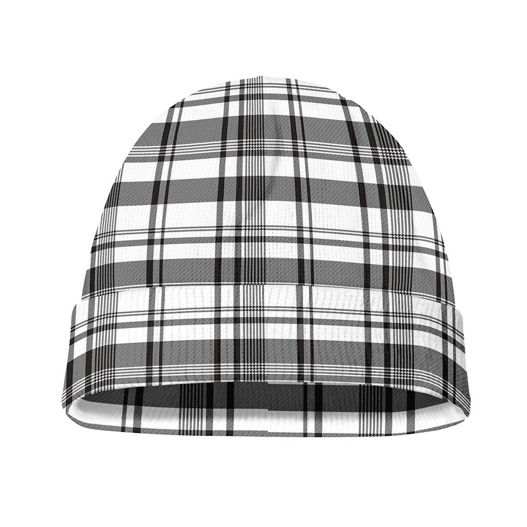 Black And White Madras Pattern Print Beanie