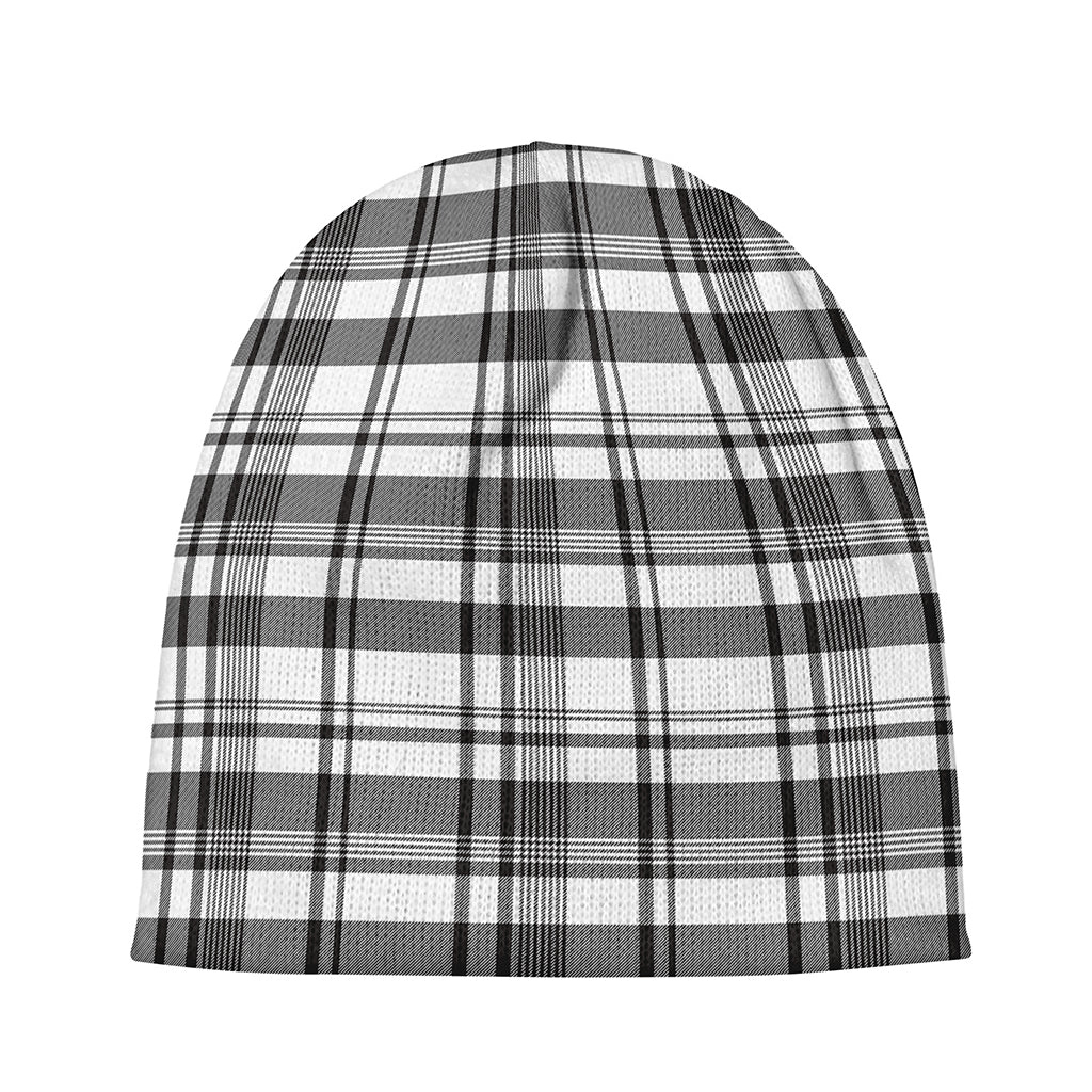 Black And White Madras Pattern Print Beanie