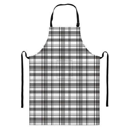 Black And White Madras Pattern Print Bib Apron With Pocket