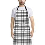 Black And White Madras Pattern Print Bib Apron With Pocket