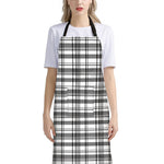 Black And White Madras Pattern Print Bib Apron With Pocket