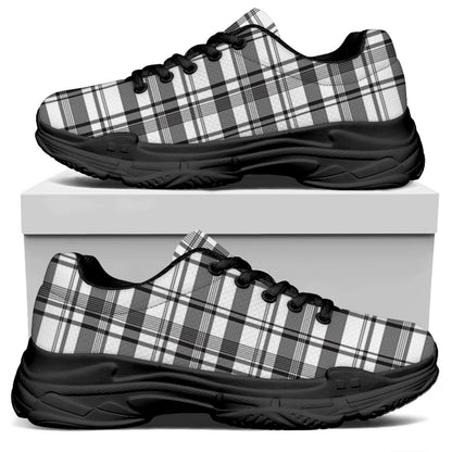 Black And White Madras Pattern Print Black Chunky Shoes