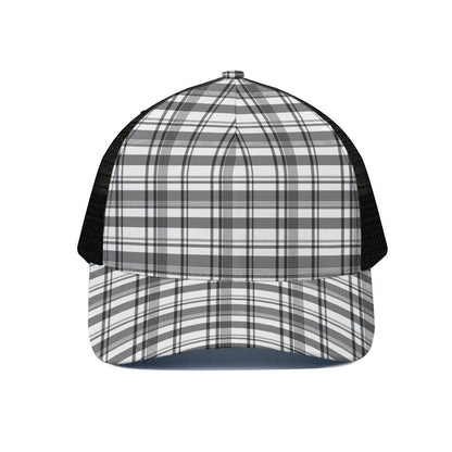 Black And White Madras Pattern Print Black Mesh Trucker Cap