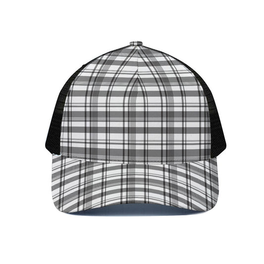 Black And White Madras Pattern Print Black Mesh Trucker Cap