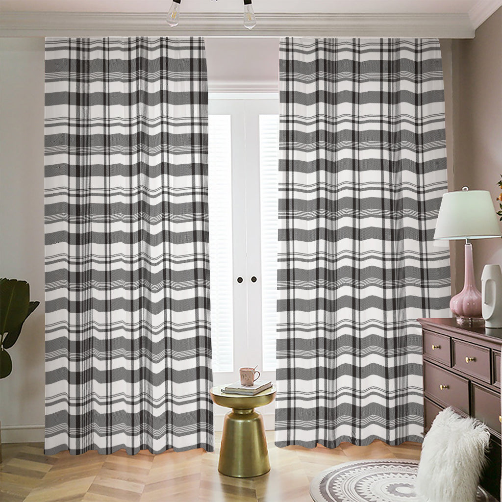 Black And White Madras Pattern Print Blackout Pencil Pleat Curtains