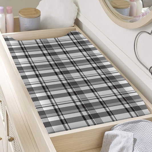 Black And White Madras Pattern Print Changing Pad Cover