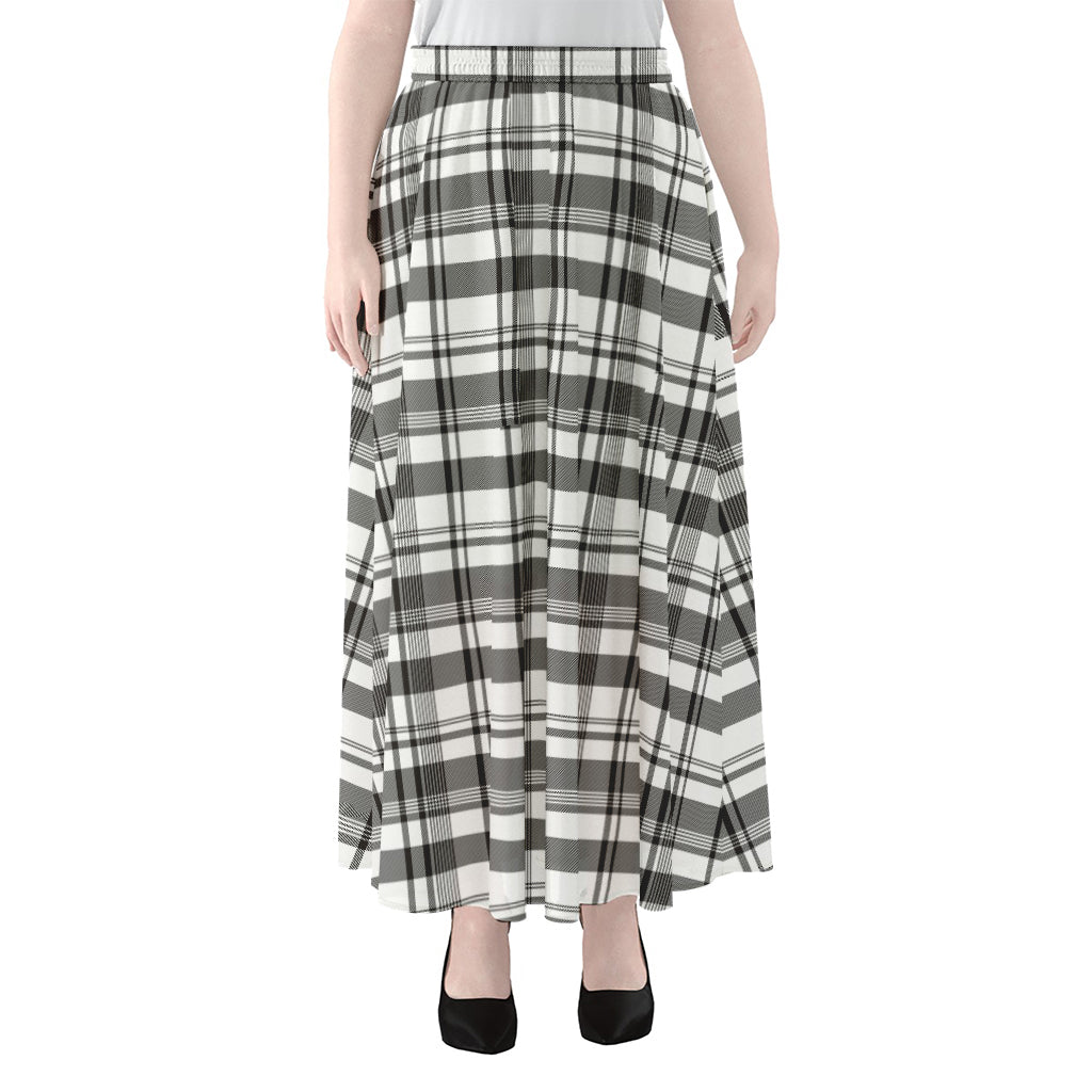 Black And White Madras Pattern Print Chiffon Maxi Skirt