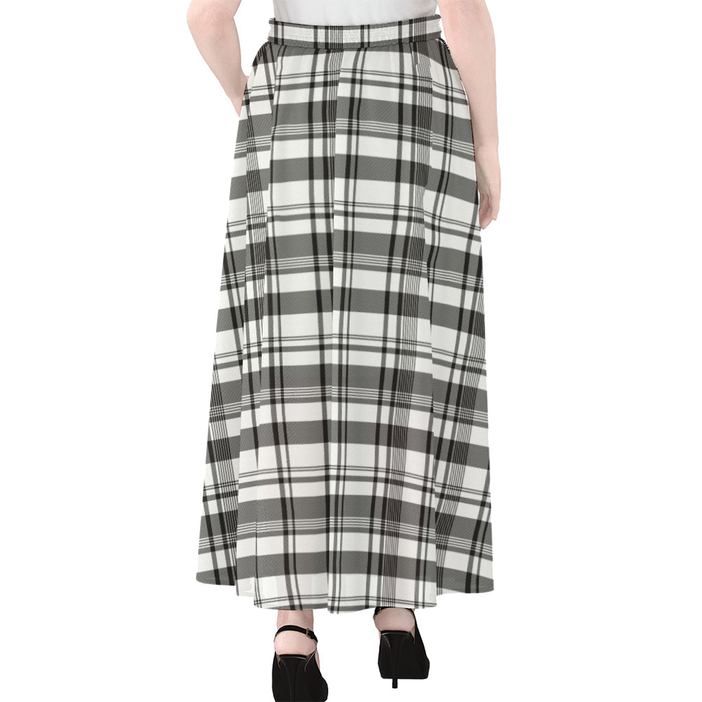 Black And White Madras Pattern Print Chiffon Maxi Skirt