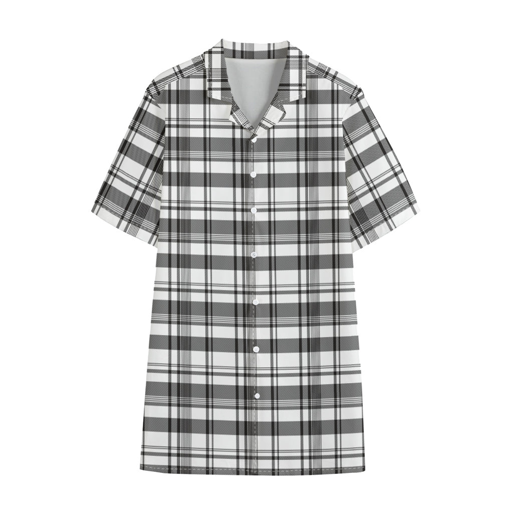 Black And White Madras Pattern Print Cotton Hawaiian Shirt
