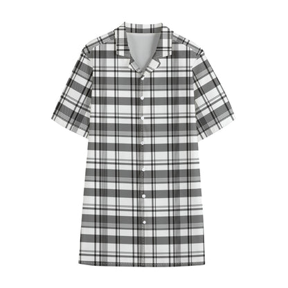 Black And White Madras Pattern Print Cotton Hawaiian Shirt